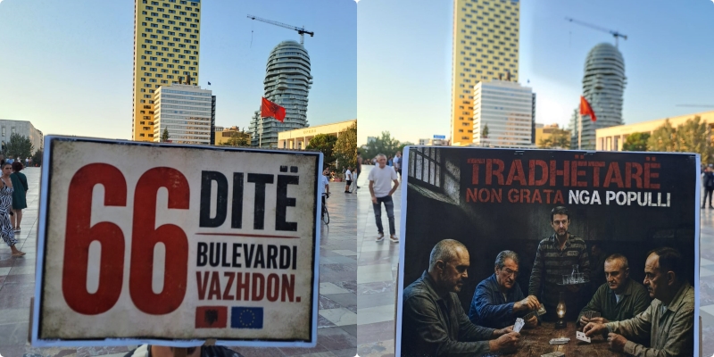 LAJM/ Mesazhet nëpërmjet pankartave në protestën e 66 kundër kryeministrit! “Fusin në burg” Ramën, Berishën e Begajn: Tradhtarë, non grata nga populli